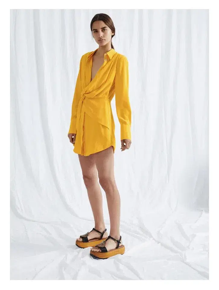 Acler Alma Silk Shirt Dress Yellow Size 8 for rent on The Volte - main image
