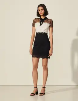 Sandro Two Tone Lace Mini Dress Ecru/Black Size 10 for rent on The Volte - image 1