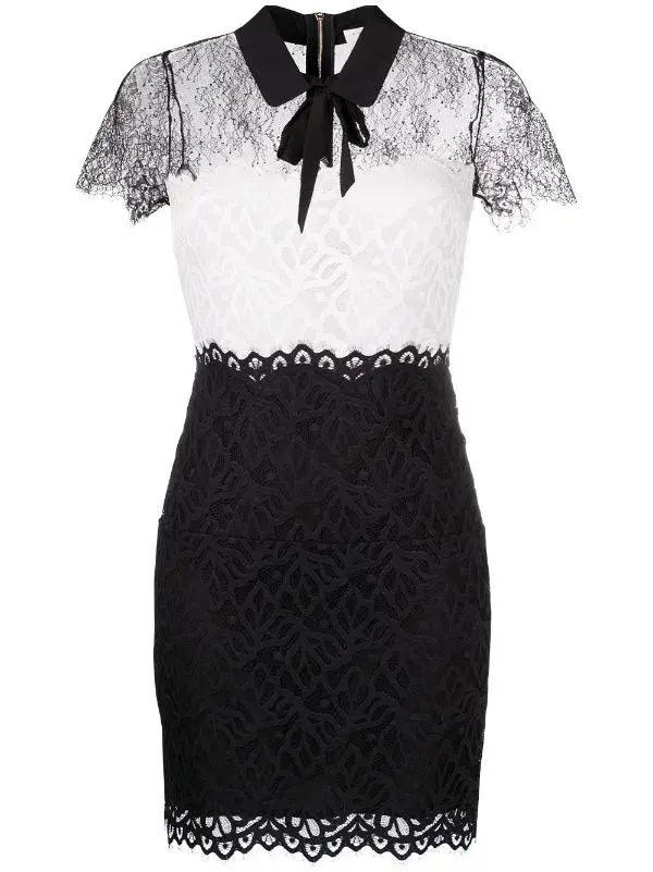 Sandro Two Tone Lace Mini Dress Ecru/Black Size 10 for rent on The Volte - main image