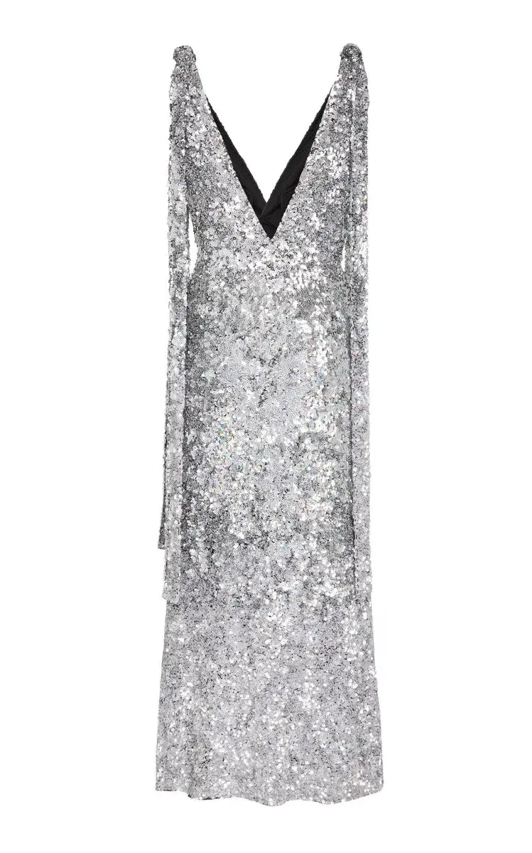 Rachel Gilbert Jacinta Sequined Midi Dress Silver Size 10 for rent on The Volte - main image
