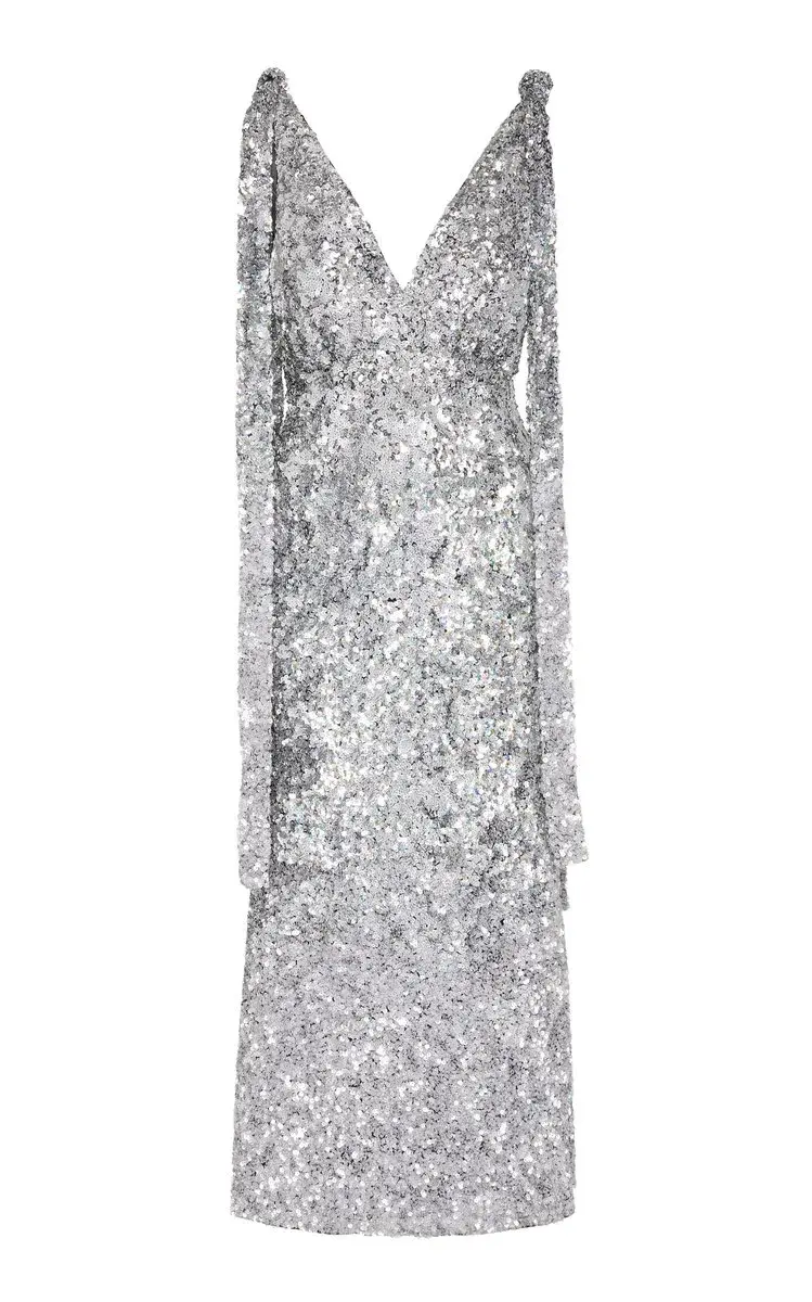 Rachel Gilbert Jacinta Sequined Midi Dress Silver Size 10 for rent on The Volte - main image