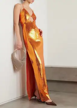 Galvan Kite Cutout Sequined Satin Maxi Dress Orange Size 8 for rent on The Volte - image 1