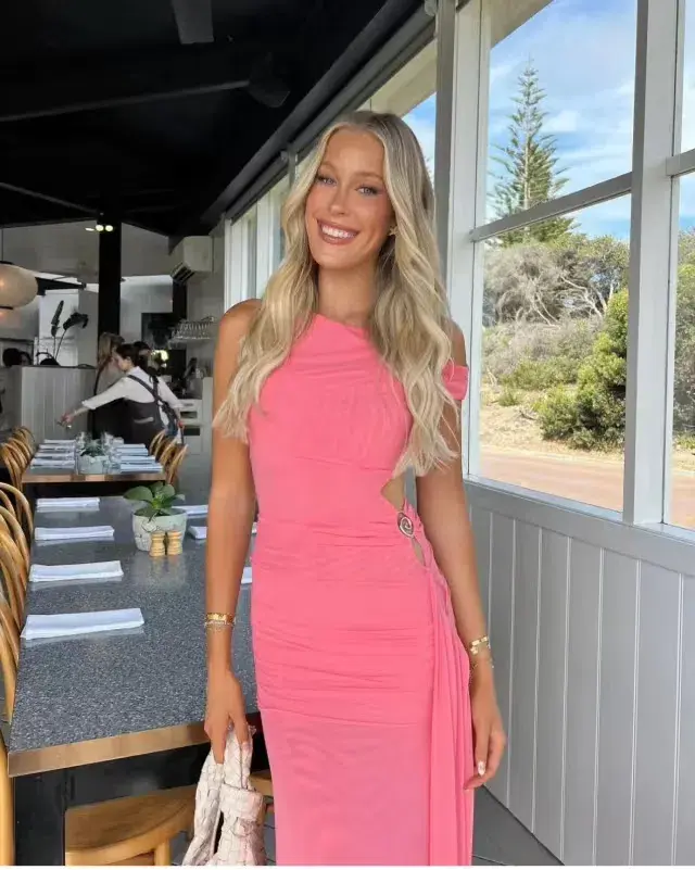 Bec & Bridge Kailani Asym Dress Grapefruit Pink Size 6 for rent on The Volte - main image