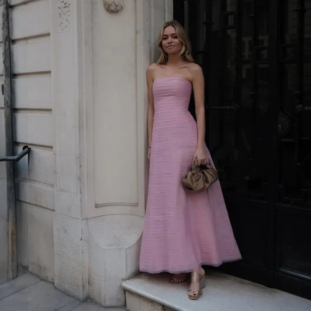 Aje Soundscape Maxi Dress in Chalk Pink Size 8 for rent on The Volte - main image