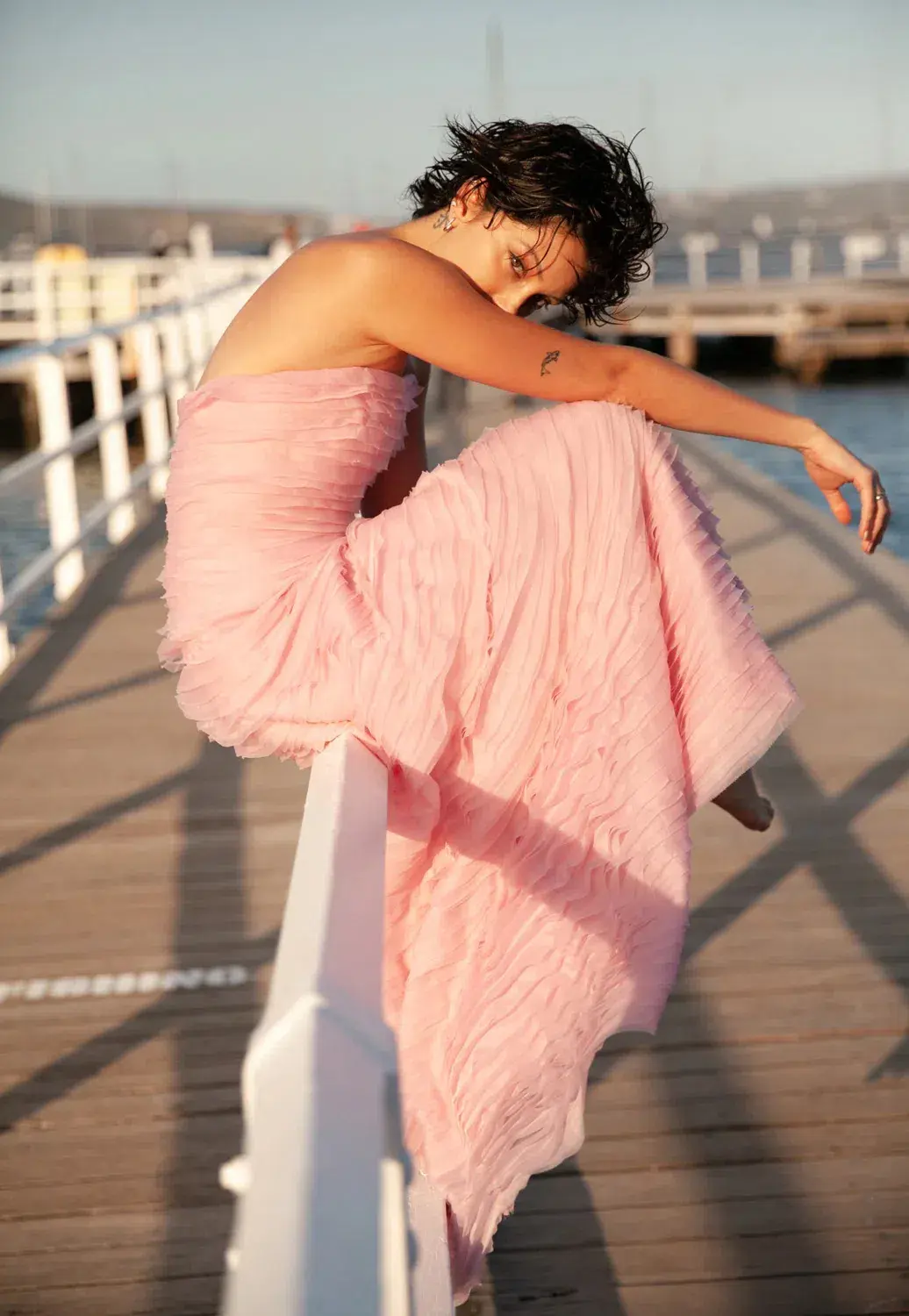 Aje Soundscape Maxi Dress in Chalk Pink Size 8 for rent on The Volte - main image