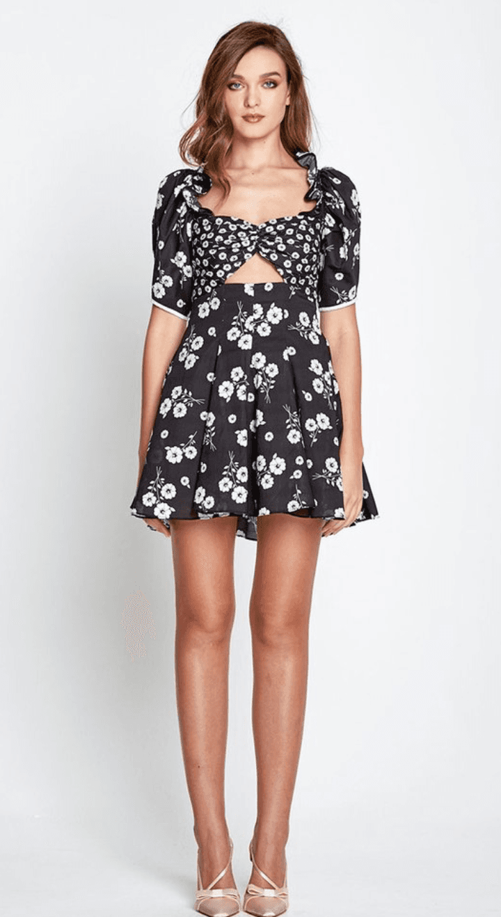 Alice McCall Izabella Mini Dress Black/Floral Size 6 for rent on The Volte - main image