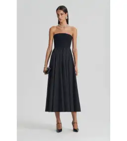 Scanlan Theodore Crepe Knit Cotton Strapless Dress Black Size 8