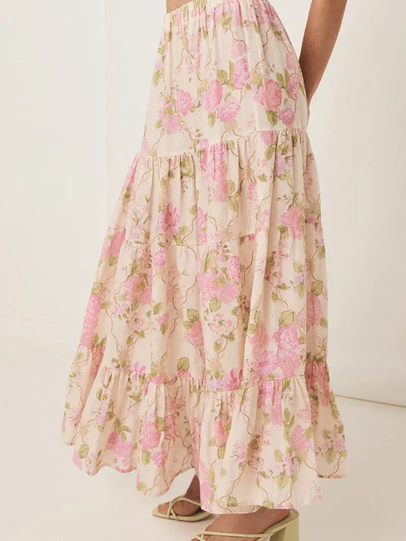 Spell Rose Garden Blouse Size M/10 & Tiered Maxi Skirt Size M/10 Set Rose for rent on The Volte - main image