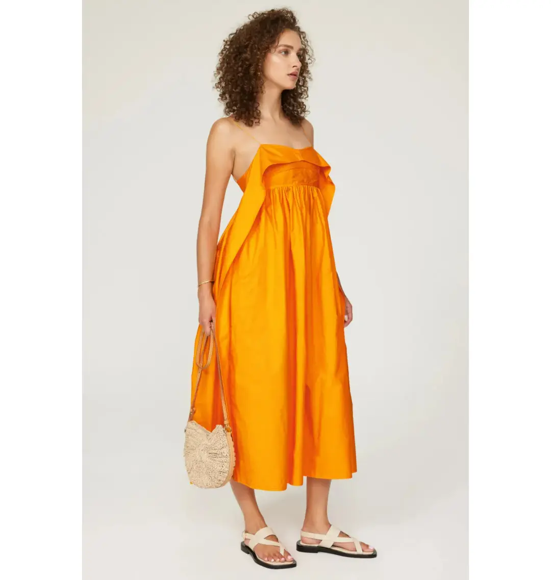 Cecilie Bahnsen Susa Midi Dress Orange Size AU 8 for rent on The Volte - main image