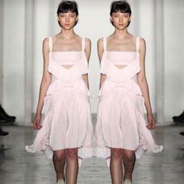 DION LEE - "Broken Pinafore" Dress in Black with Pink strap (back) for rent on The Volte - main image