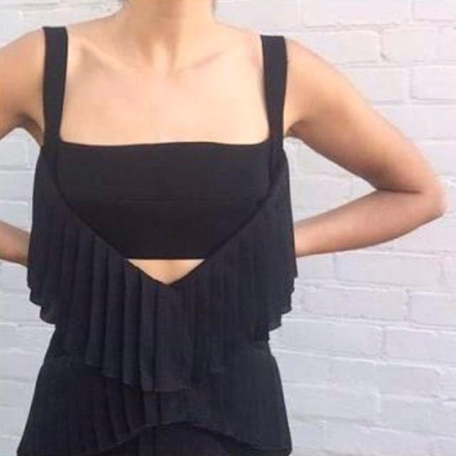 DION LEE - "Broken Pinafore" Dress in Black with Pink strap (back) for rent on The Volte - main image