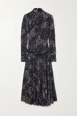 Victoria Beckham Pleated Printed Stretch Crepe Turtleneck Maxi Dress Navy Size 10 for rent on The Volte - image 4