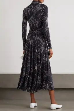 Victoria Beckham Pleated Printed Stretch Crepe Turtleneck Maxi Dress Navy Size 10 for rent on The Volte - image 2