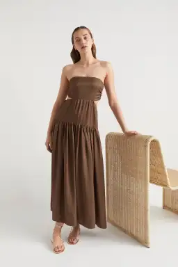 Seed Heritage Satin Cut Out Maxi Dress Pecan Brown Size 8 for rent on The Volte - image 1