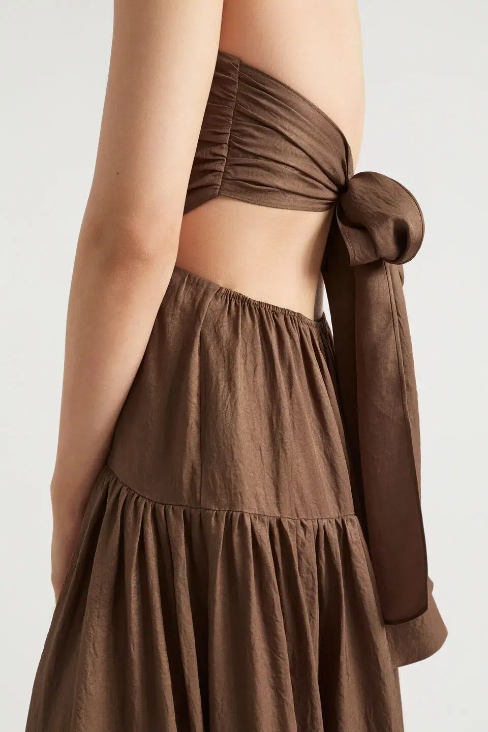 Seed Heritage Satin Cut Out Maxi Dress Pecan Brown Size 8 for rent on The Volte - main image