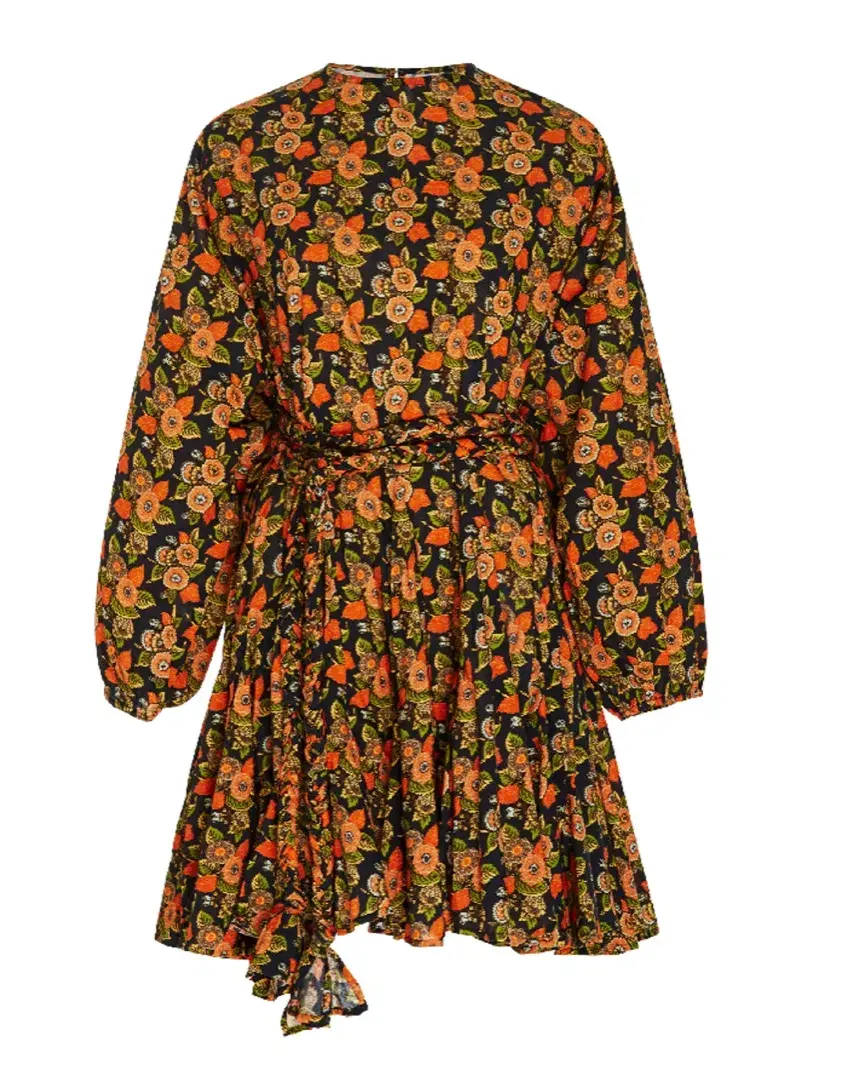 Rhode Resort Ella Long Sleeve Belted Fluted Mini Dress Floral Size XS / AU 6 for rent on The Volte - main image
