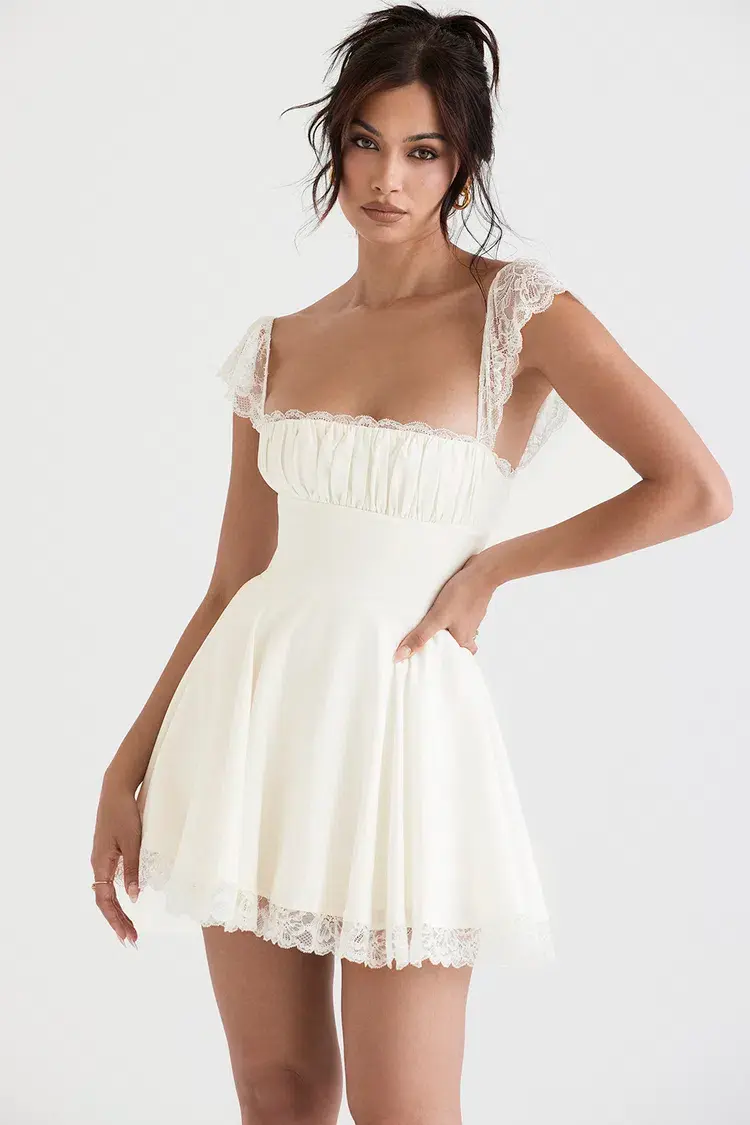 House of CB Kaia A-Line Mini Dress in Ivory Size XS / AU 6 for rent on The Volte - main image