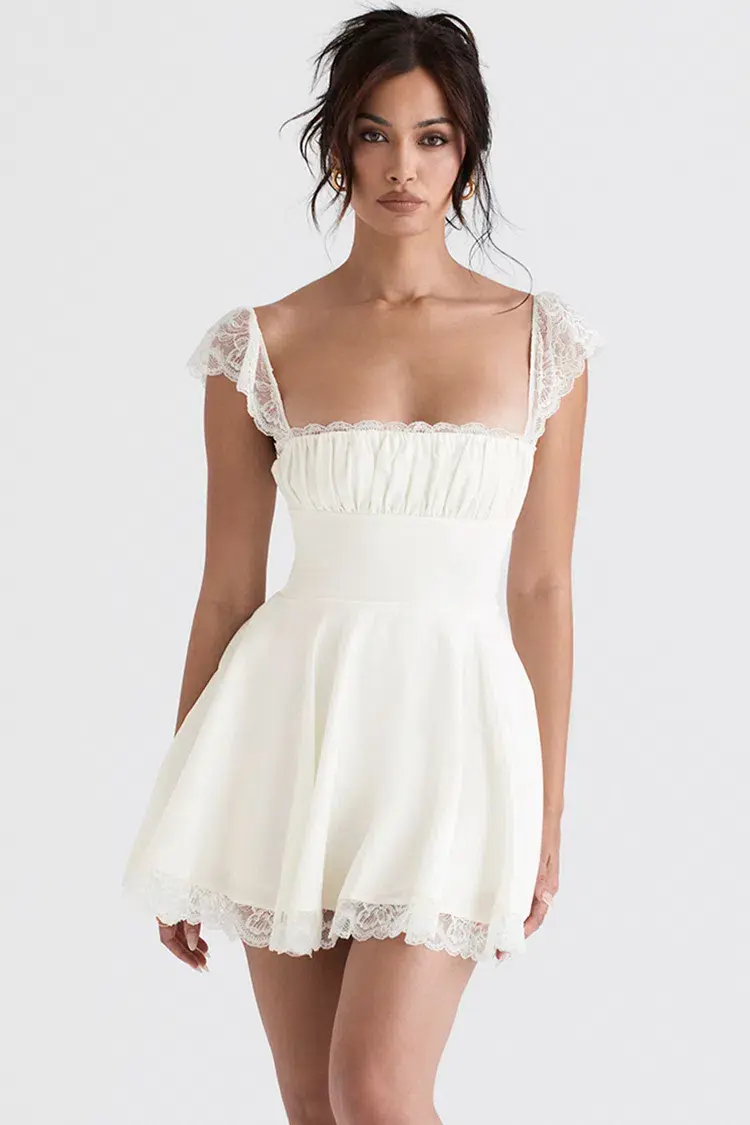 House of CB Kaia A-Line Mini Dress in Ivory Size XS / AU 6 for rent on The Volte - main image
