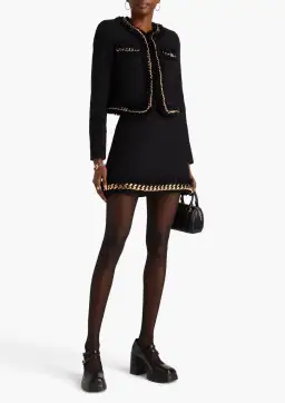 Versace Chain Embellished Cotton Tweed Mini Jacket & Skirt Set Black Size 6