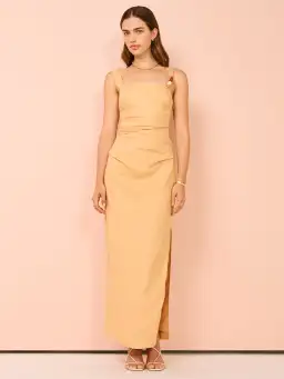 Sir the Label Antonia Beaded Midi Dress Light Tan Size 1/AU 8