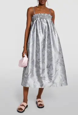 Ganni Shiny Jacquard Strap Dress Sliver Metallic Size 10 for rent on The Volte - image 2