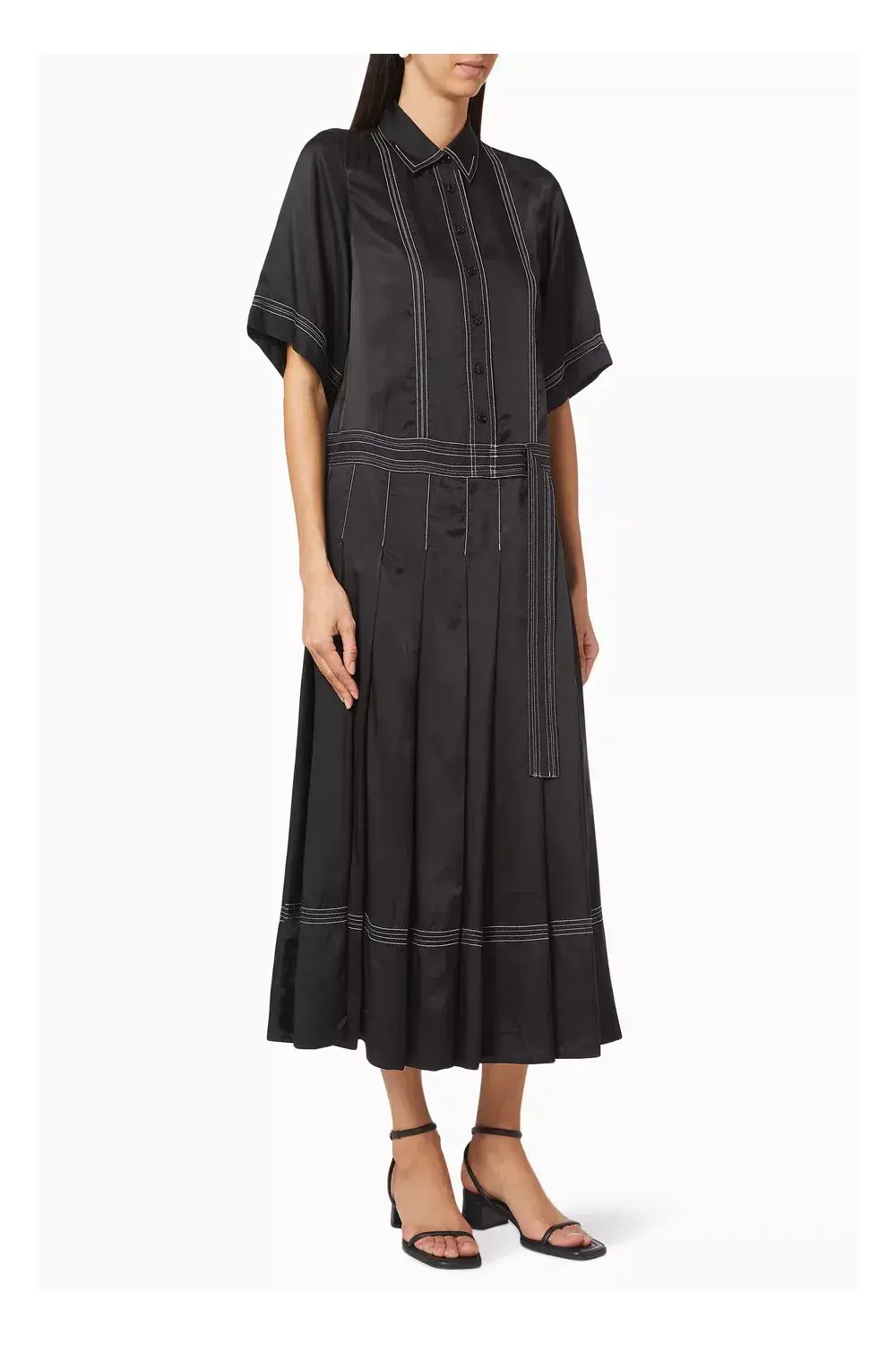 Lee Matthews Adelaide Pleated Shirt Dress Black Size 12 for rent on The Volte - main image