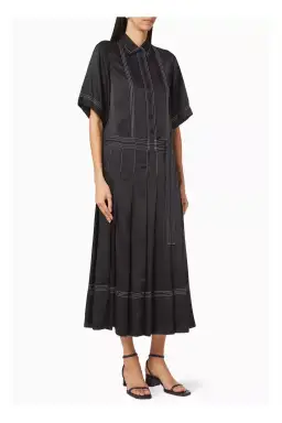 Lee Matthews Adelaide Pleated Shirt Dress Black Size 12 for rent on The Volte - image 1