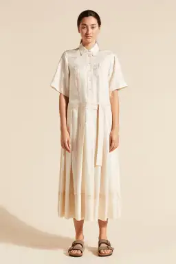Lee Matthews Adelaide Pleated Shirt Dress Cream Size 12 for rent on The Volte - image 1