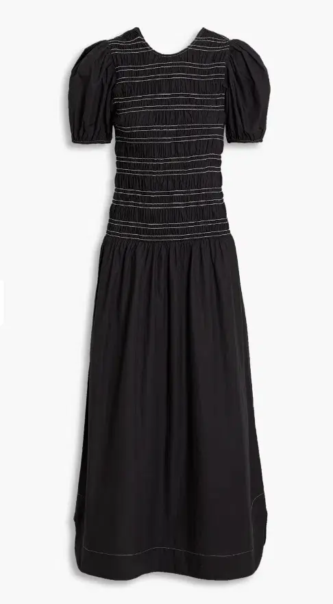 Ganni Poplin Shirred Dress Black Size 38/ AU 10 for rent on The Volte - main image
