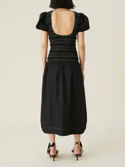 Ganni Poplin Shirred Dress Black Size 38/ AU 10 for rent on The Volte - image 3