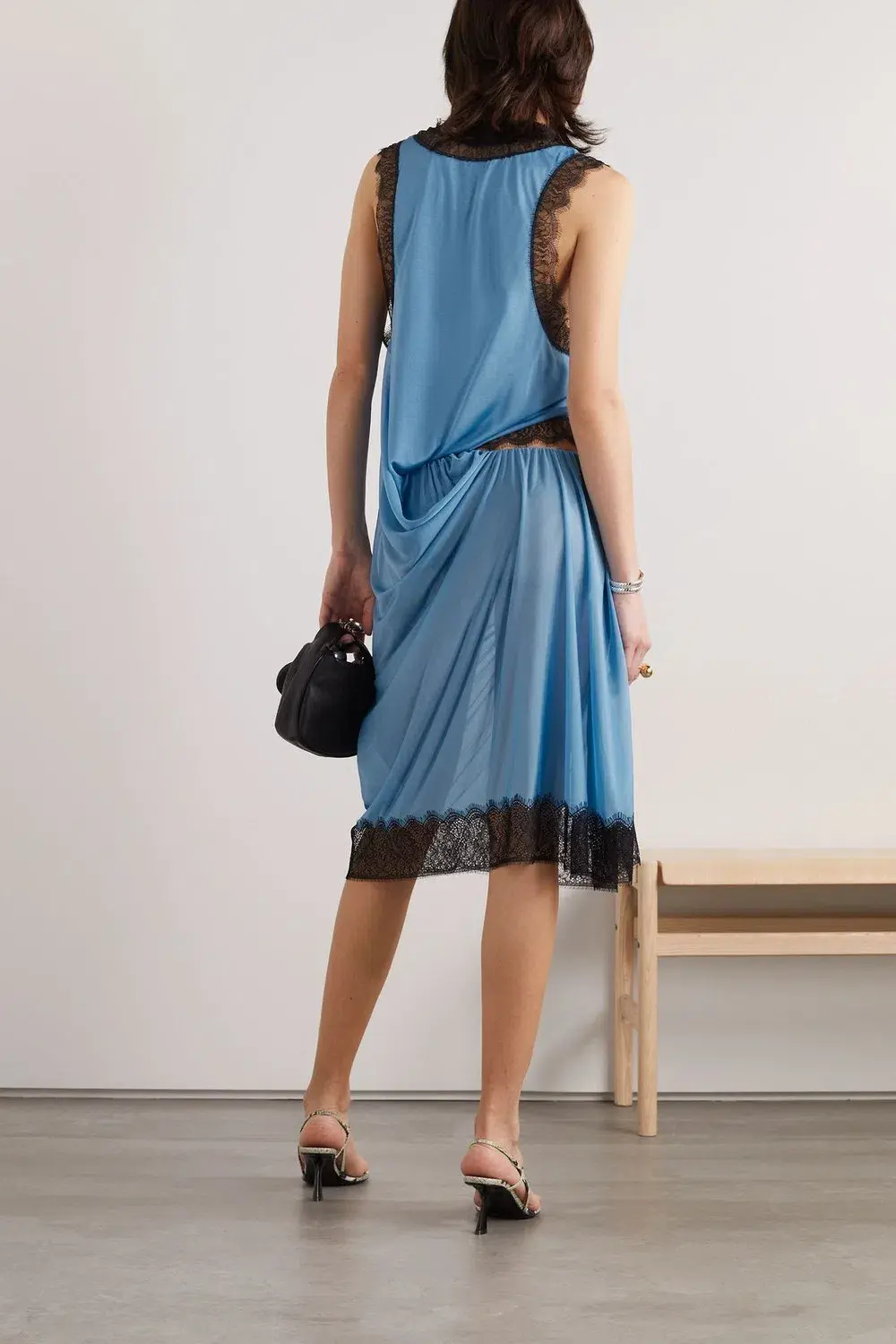 Christopher Esber Cutout Draped Lace-Trimmed Chiffon Dress Blue Size 12 for rent on The Volte - main image