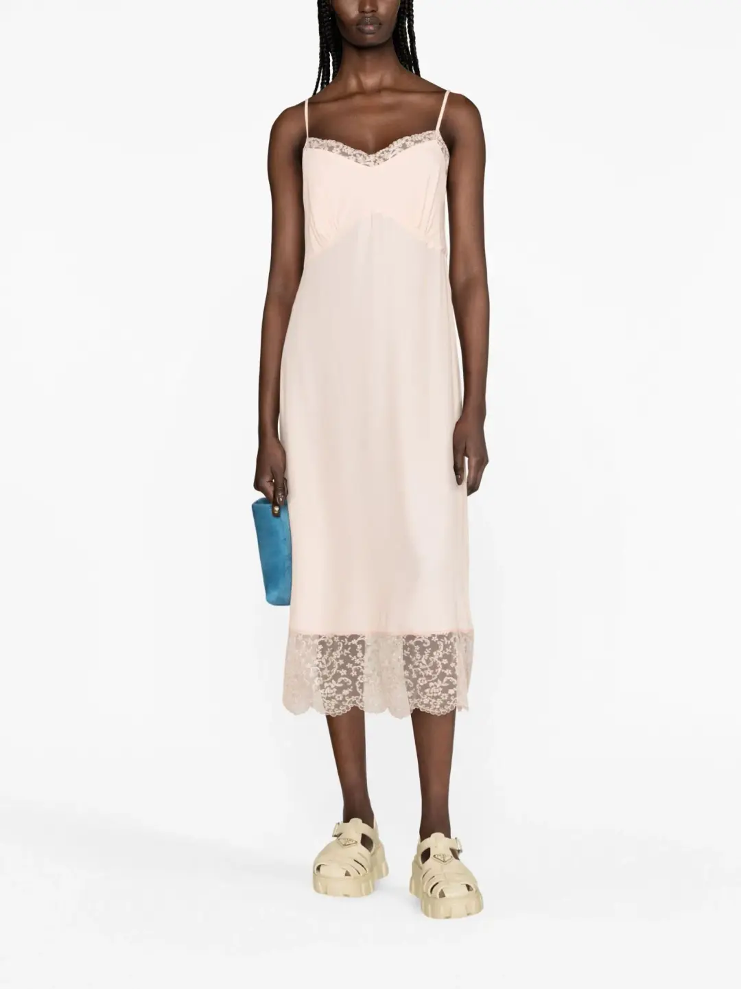 Simone Rocha Lace Trim Slip Midi Dress Pink Size 12 for rent on The Volte - main image