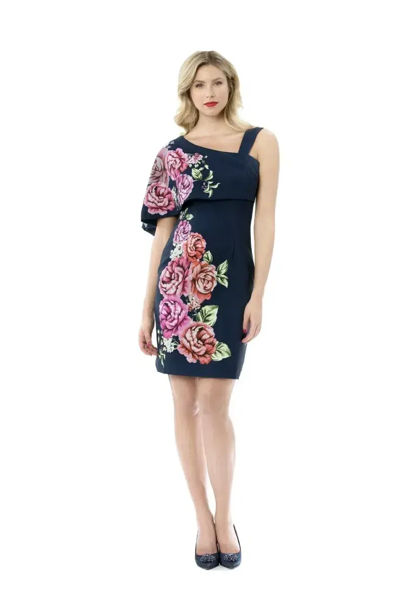 Review Cape Dress Navy Floral Size 12 for rent on The Volte - main image