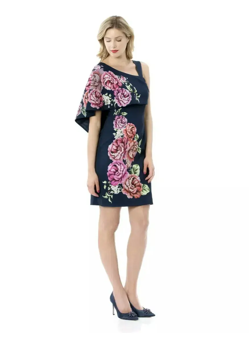 Review Cape Dress Navy Floral Size 12 for rent on The Volte - main image