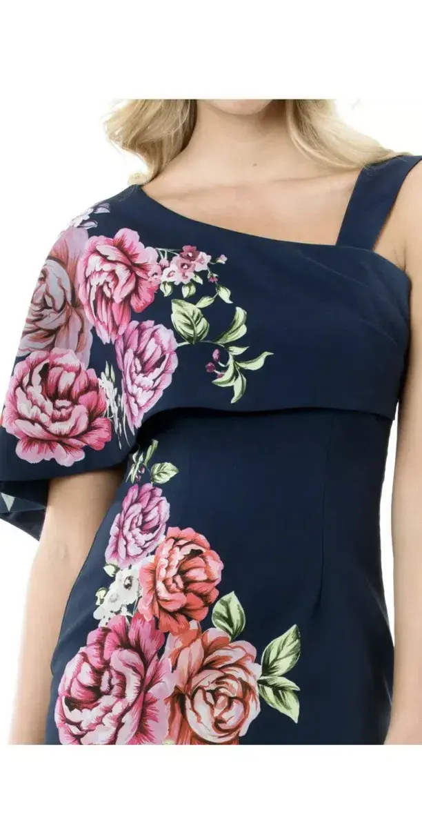 Review Cape Dress Navy Floral Size 12 for rent on The Volte - main image