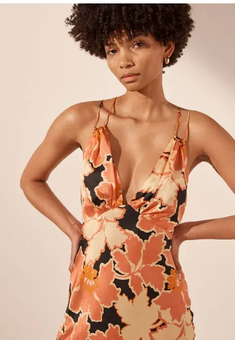 Shona Joy Rosa Silk Plunged Double Strap Mini Dress Coral/Pink Multi Size 8 for rent on The Volte - main image