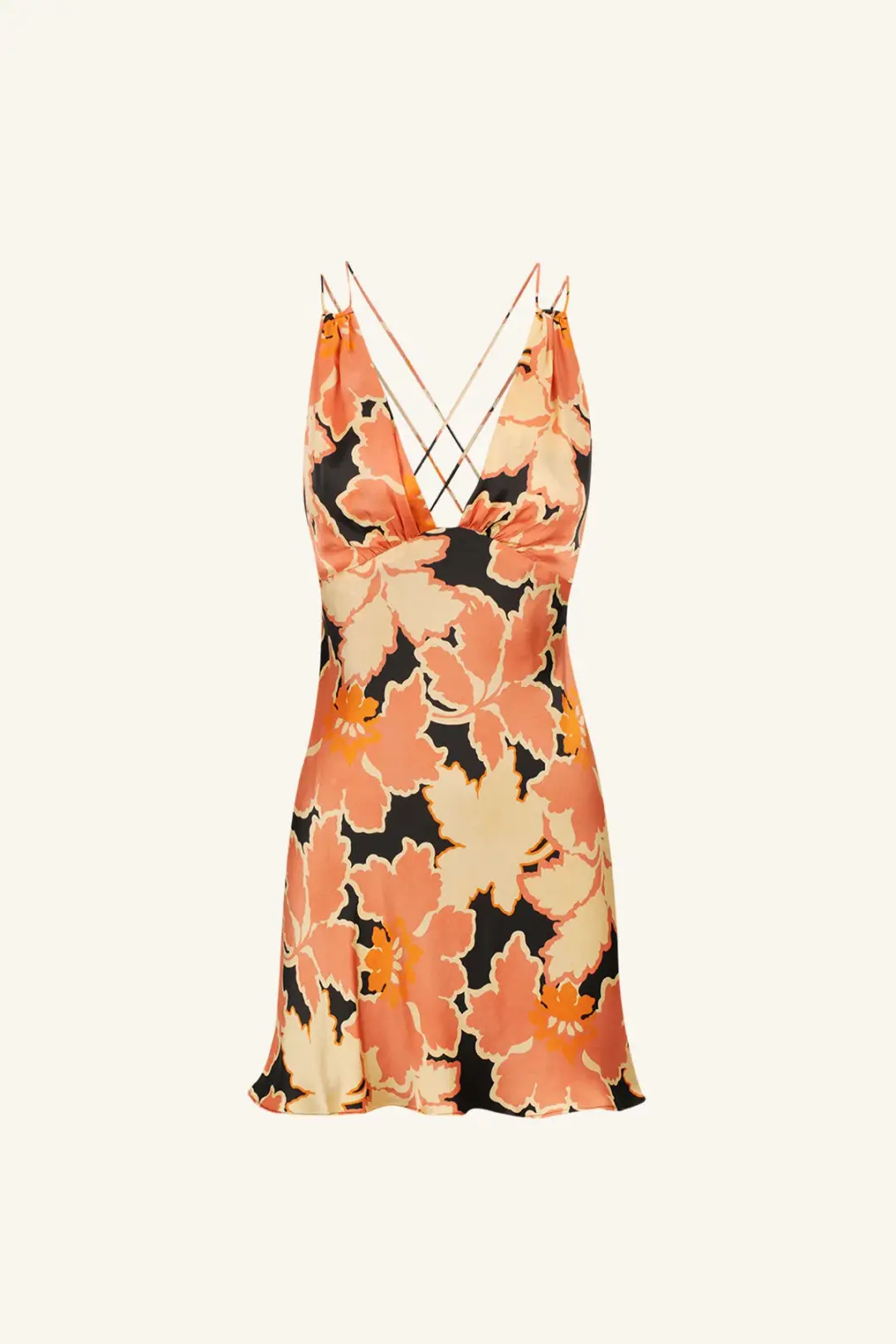 Shona Joy Rosa Silk Plunged Double Strap Mini Dress Coral/Pink Multi Size 8 for rent on The Volte - main image