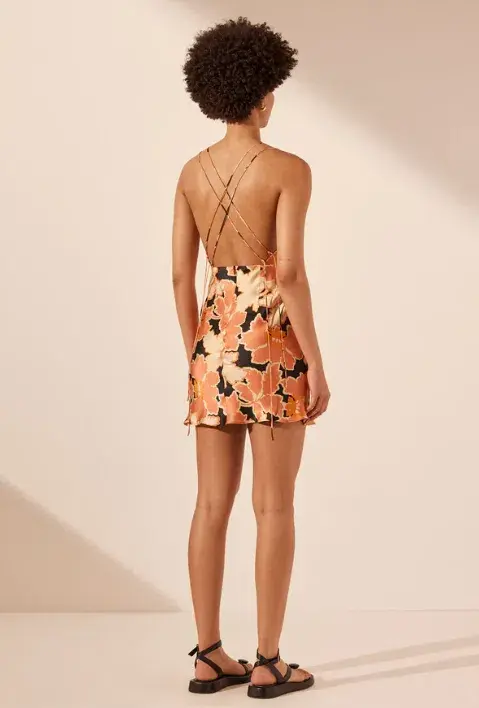 Shona Joy Rosa Silk Plunged Double Strap Mini Dress Coral/Pink Multi Size 8 for rent on The Volte - main image