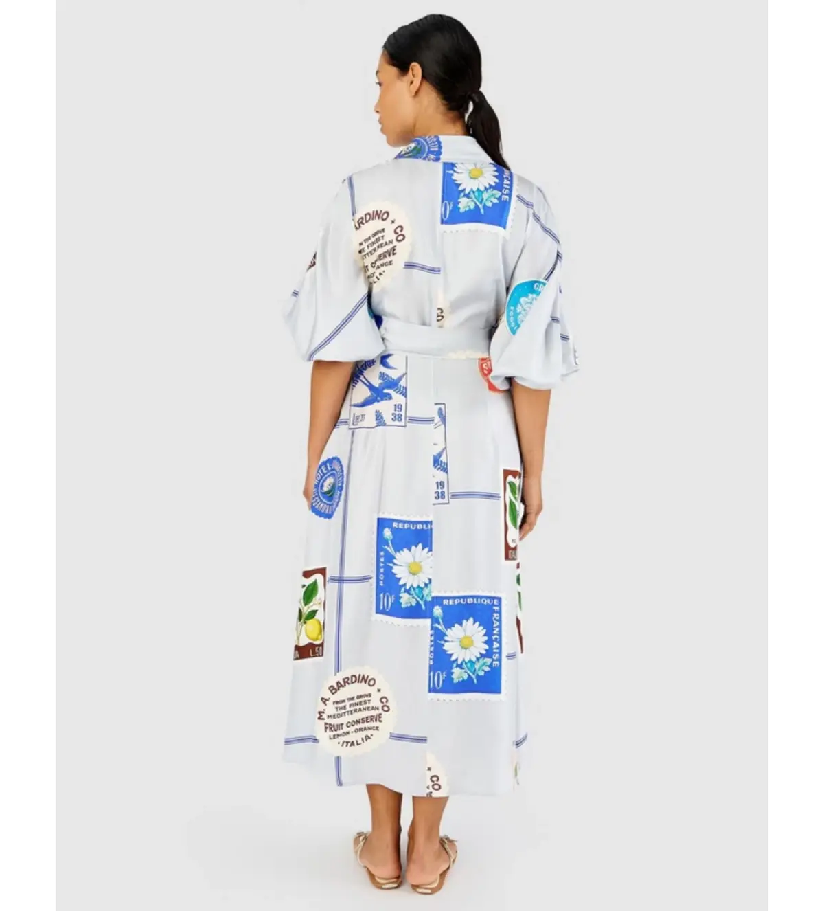 Oroton Picnic Print Dress Pale Blue Size 12 - Image 3