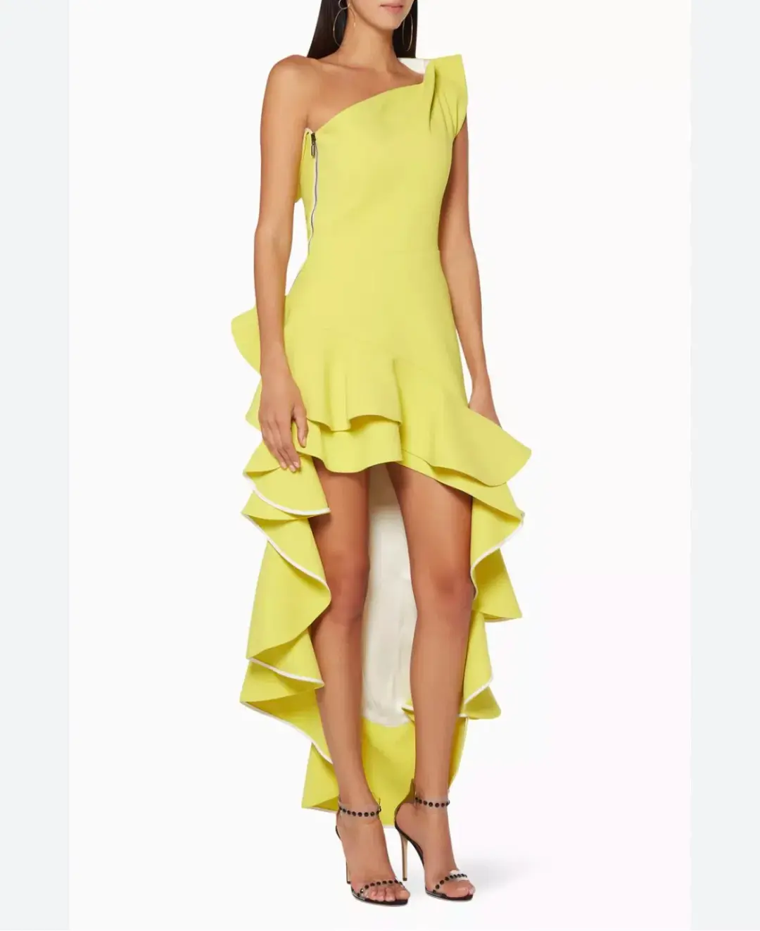 Maticevski Flamenco Ruffle Dress Chartreuse Yellow Size 8 for rent on The Volte - main image