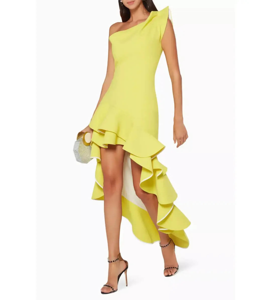 Maticevski Flamenco Ruffle Dress Chartreuse Yellow Size 8 for rent on The Volte - main image
