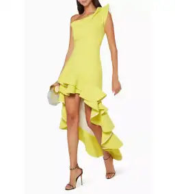 Maticevski Flamenco Ruffle Dress Chartreuse Yellow Size 8 for rent on The Volte - image 1