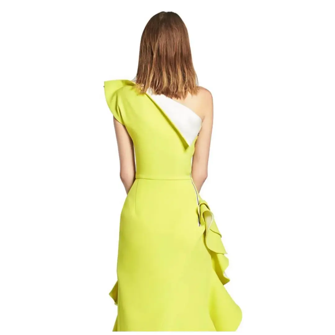 Maticevski Flamenco Ruffle Dress Chartreuse Yellow Size 8 for rent on The Volte - main image