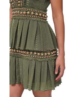Khaki Lace Pleat Mini Dress Size 8