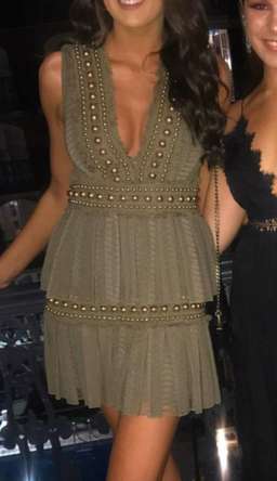 Khaki Lace Pleat Mini Dress Size 8