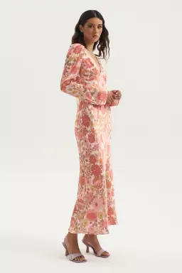 Ownley Zaliah Bias Backless Midi Dress Pink Floral Size S / AU 8 for rent on The Volte - image 5