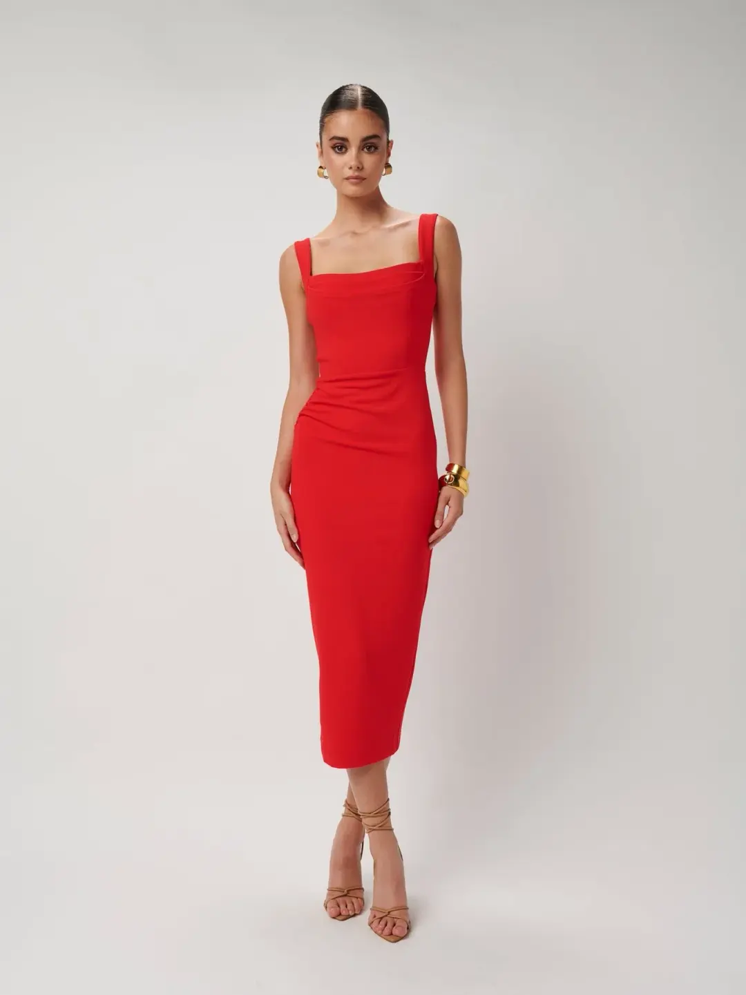 Effie Kats Marbella Midi Dress Cherry Red Size 12 for rent on The Volte - main image