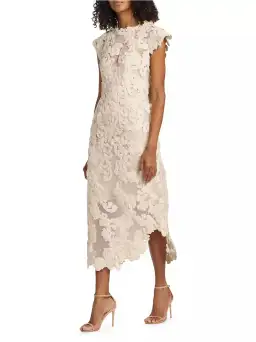 Zimmermann Sensory Motif Embroidered Velvet Appliquéd Midi Dress Macadamia Size 0 / AU 8