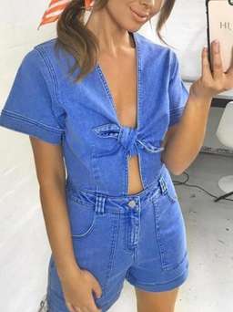 Seed Heritage Bow Denim Romper Blue Size AU 6 for rent on The Volte - image 1