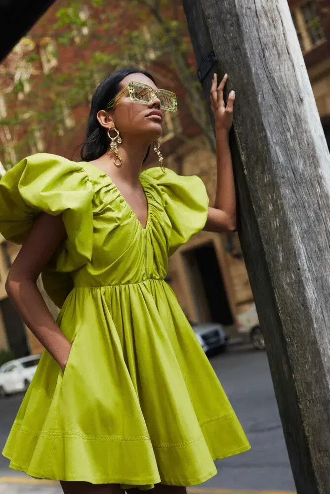 Aje Gretta Bow Back Mini Dress Chartreuse Green Size M / AU 10 - Image 2
